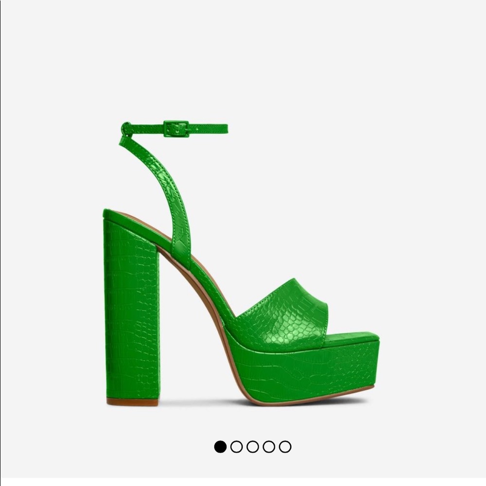 JENNER BARELY THERE SQUARE TOE PLATFORM BLOCK HEEL IN GREEN CROC PRINT PATENT